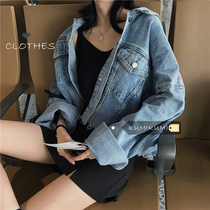 Hong Kong style retro irregular do old woolen denim coat women Summer loose Joker lapel long sleeve short top