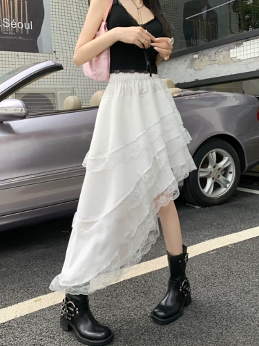 Дизайнерская белая кружевная летняя приталенная юбка, тренд сезона, высокая талия, А-силуэт