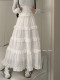 White skirt women's autumn high waist a-line skirt cake skirt gentle wind long skirt design sense niche crochet skirt