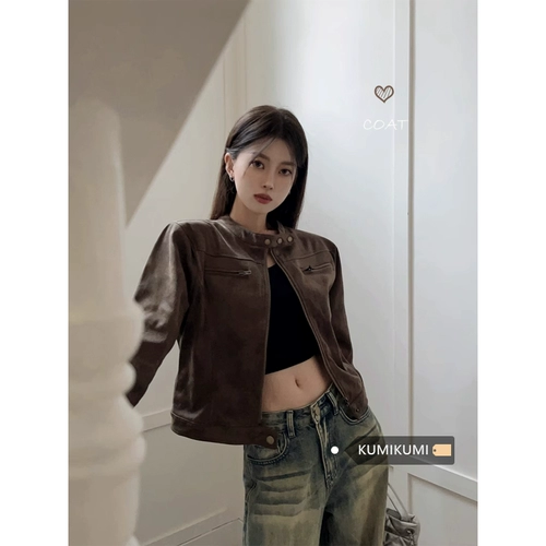 Коричневый лонгслив, летняя короткая куртка для отдыха, в американском стиле, свободный крой