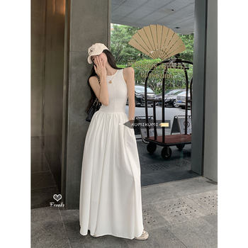 法式白色背心裙无袖气质连衣裙女2023夏季设计感长裙收腰显瘦裙子