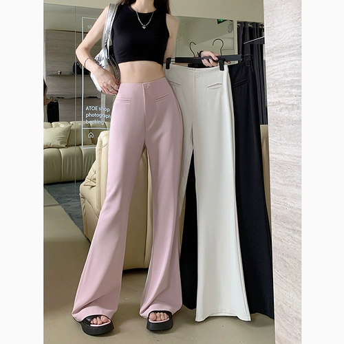 Костюм, черные штаны для отдыха, летние штаны-клёш, изысканный стиль, по фигуре, высокая талия