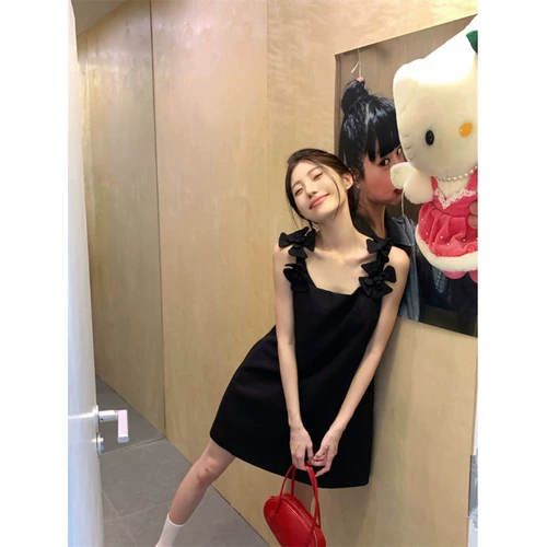 Милая трехмерная летняя черная юбка, в цветочек, эффект подтяжки, А-силуэт