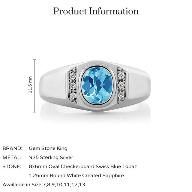 GSK gemstone ring ຜູ້ຊາຍ ins trend 1.36 carat ທໍາມະຊາດ Swiss blue topaz 925 silver fashionable ແຫວນຜູ້ຊາຍດຽວ