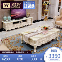 European marble coffee table Large TV cabinet Living room square solid wood carved coffee table Marble tea table Floor cabinet