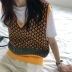 Phong cách hàn quốc mùa thu mới sang trọng retro hình học màu sắc phù hợp với mẫu v-cổ áo len không tay áo vest vest Áo len