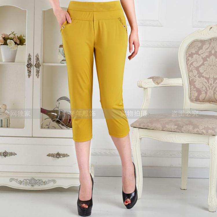 Mới trung niên mẹ nạp bảy quần mùa hè phần mỏng giữa và cũ tuổi của phụ nữ quần đàn hồi eo lớn kích thước quần căng phụ nữ trung niên quần áo thời trang trung niên nữ