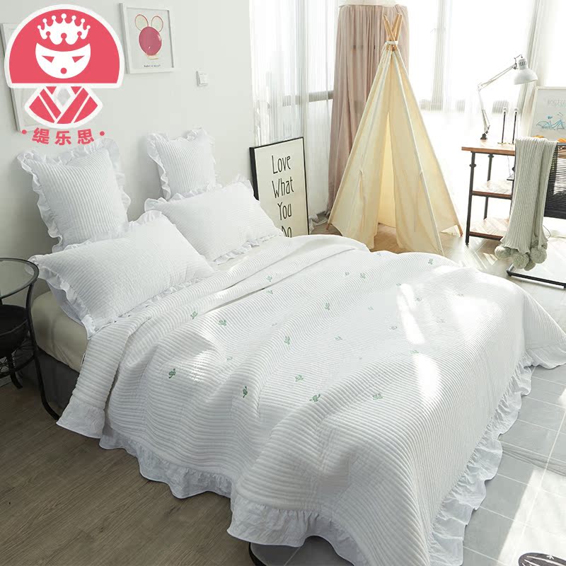 乐 Phong cách Hàn Quốc chăn bông trải giường bằng vải bông ba mảnh drap nệm