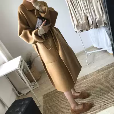 Autumn and winter Korean 100% wool handmade double-sided cashmere coat women's long version profile loose thickened woolen jacket