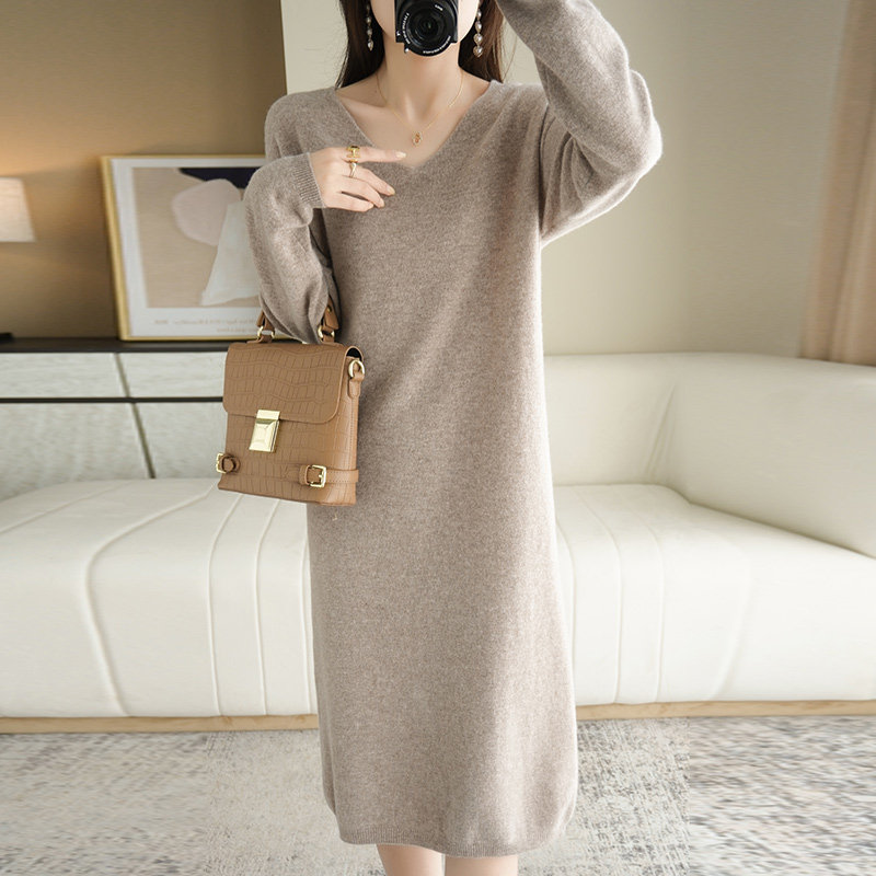 2021 Autumn Winter New High-end Dress Cashmere Dress External Wear Wool Matching Coat With Undercoat Mid sweater dress in long version