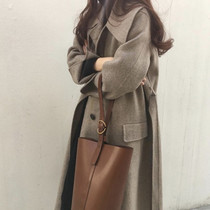 Korea autumn and winter big lapel double-sided cashmere coat womens long loose small 100% wool woolen coat