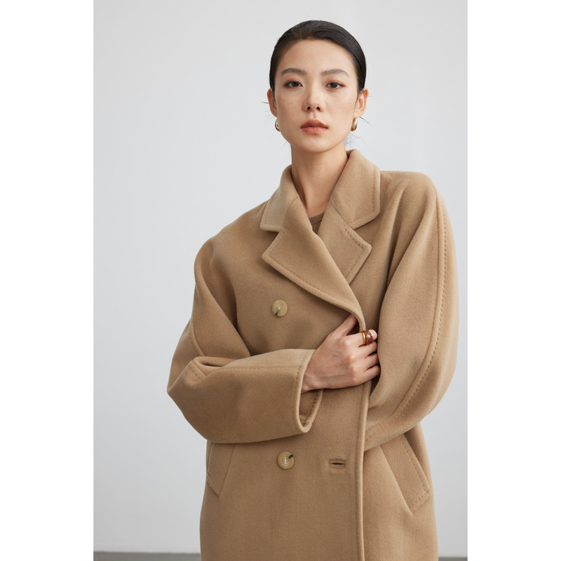 M Brand Classic 101801 Camel Double-Breasted Wool Coat for Women, Mid-Length, 2026 Autumn and Winter New Woolen Overcoat M Brand Classic 101801 Camel Double-Breasted Wool Coat for Women, Mid-Length, 2026 Autumn and Winter New Woolen Overcoat