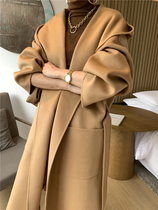 Double-sided cashmere coat womens long 2020 autumn and winter new high-end hooded loose wool wool coat