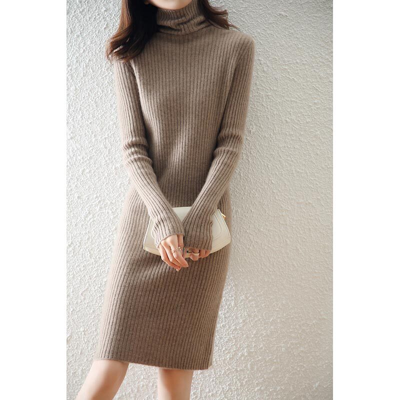 2021 autumn and winter new high-end cashmere foreign dress wool outfitted with big clothes bottom medium long version Temperament Sweater Dress