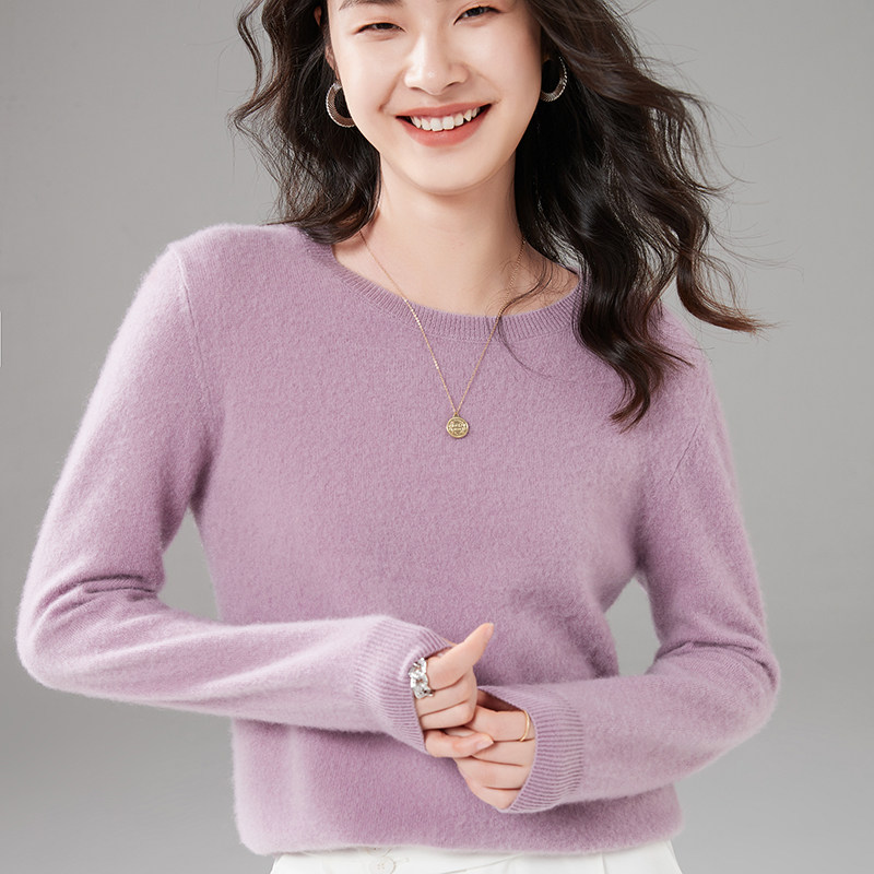New autumn and winter women's round collar cashmere cardiovert 100% knit bottom sleeve head long sleeve loose cashmere sweater