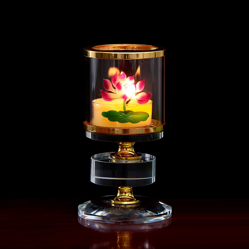 Candlestick Lotus Heart Sutra Great Compassion Mantra high foot windproof lampshade with candles in front of the crystal glass butter lamp seat Buddha