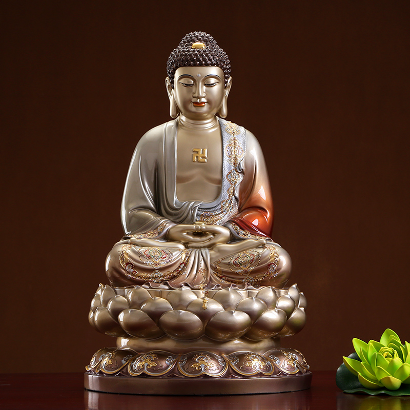 Handmade pinch enamel inlaid with golden Buddha statues in the home of the Buddha statue such as the Buddha's bodhisattva Fatsyan Sanbao Buddha bronze statue