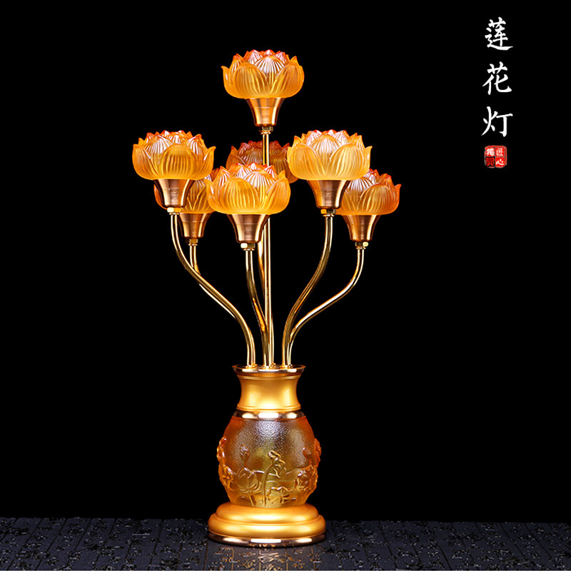 New seven items of glazed light for the Buddha's seven color lotus lanterns inserted in the light of the Guanyin Lights Buddha Table Changming Lights Hall Lights