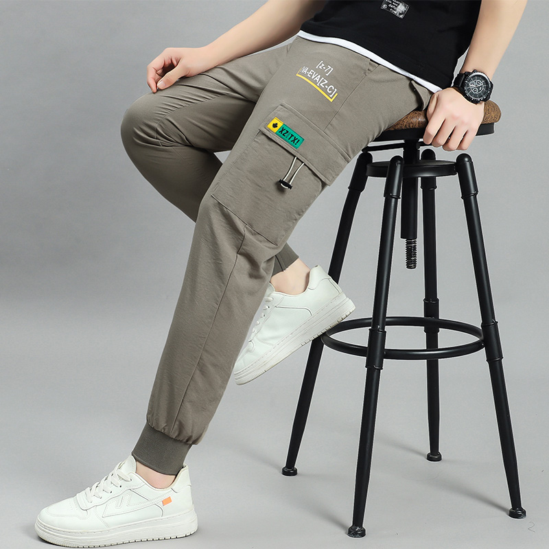 Work Pants Men's Summer Slim Fit Straight Cylinder Loose Tide Card Bunch Foot Kharen Pants Sport 100 Hitch Casual Long Pants Man
