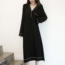 Sleeping dress lady autumn winter long style Modales new pure color shirt collar big code Spring and autumn pyjamas easy pregnant womans home clothes