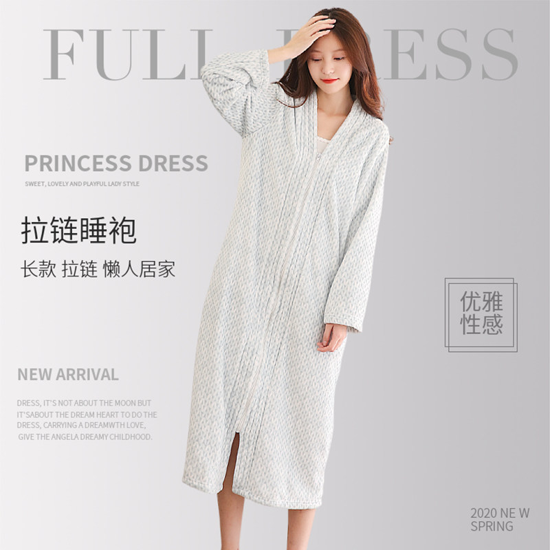 Lacuna lengthened sleeping robe thickened with outer wearing of coral suede pyjamas lovers large size Lazy Man Bathrobe Men's Sleeping Dress Lady Winter