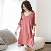 New short sleeve sleeping dress woman Modale to step up code sexy short dress pure seduction V collar private room pyjamas bat sleeves