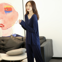 Modale Pajamas Woman Autumns Sleepwear V neckline head Long sleeves Long sleeves Pants Suit Casual Big Code Fat MM can wear a home dress