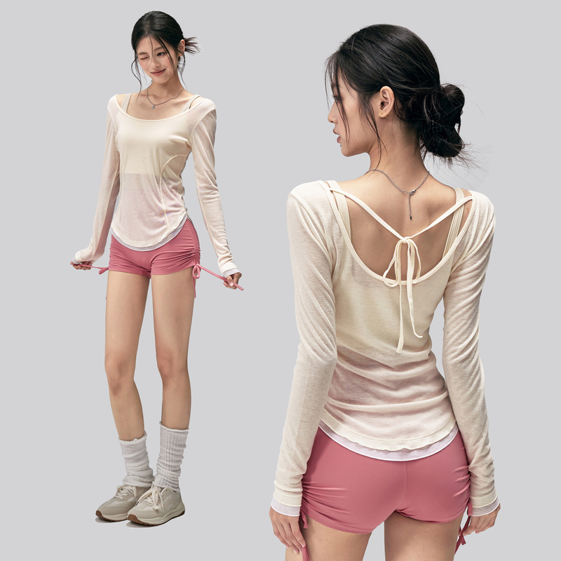 Early Spring Yoga Wear Cover-Up for Women, Slim Fit, Slimming, Long-Sleeved, Breathable, Pilates Training Top, Thin Style T-Shirt Early Spring Yoga Wear Cover-Up for Women, Slim Fit, Slimming, Long-Sleeved, Breathable, Pilates Training Top, Thin Style T-Shirt