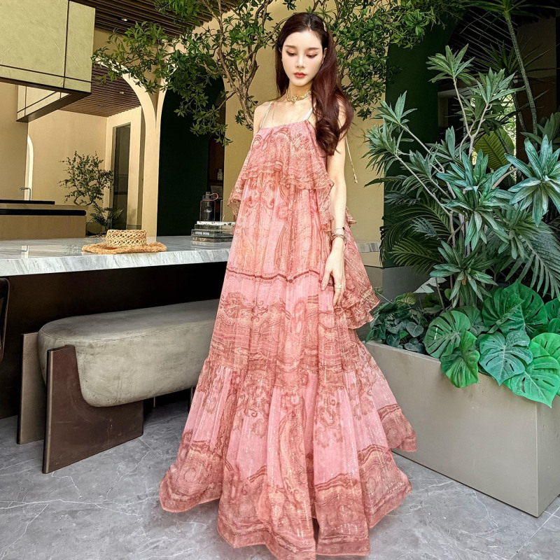 Zimm Australian Luxury High-End Clothing 26 Spring/Summer New Resort Style Printed Silk Ruffled Long Camisole Dress Zimm Australian Luxury High-End Clothing 26 Spring/Summer New Resort Style Printed Silk Ruffled Long Camisole Dress