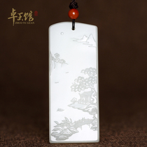 (Zhuoyu Hall) Hushans hidden map Xinjiang Hetian White Jade seed landscape brand pendant Li Zhuoyu carving