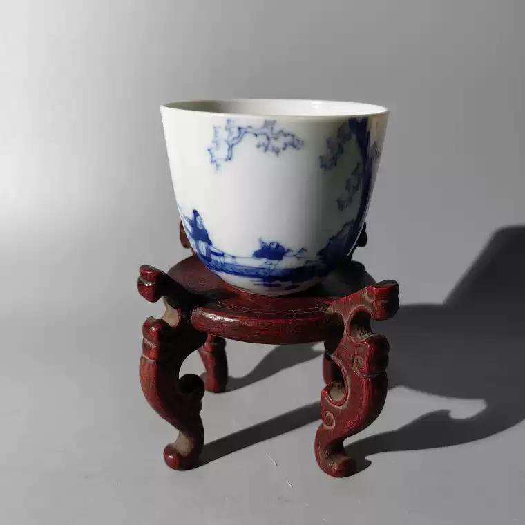 光绪青花渔樵耕读铃铛杯胭脂红紫金釉孔雀蓝豆青釉祭红釉暗刻