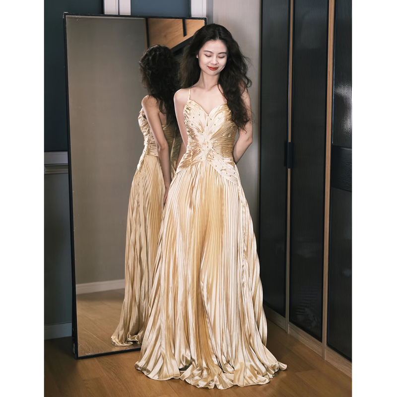 Gilded Morning Robe, Light Luxury, Niche Adult Ceremony Dress, Suspender Engagement Toast Dress, Fairy-Like Socialite Birthday Party Dress Gilded Morning Robe, Light Luxury, Niche Adult Ceremony Dress, Suspender Engagement Toast Dress, Fairy-Like Socialite Birthday Party Dress