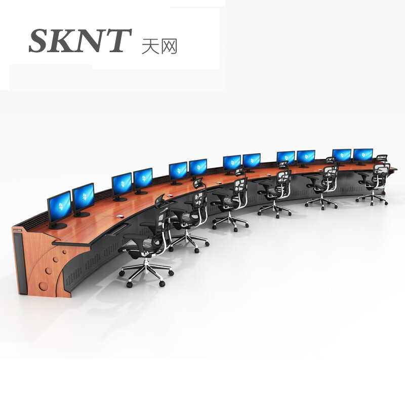 Luxury five-joint monitoring platform Eight-station arc console Command center power grid non-programmed scheduling desktop computer room central control room police room workbench computer desk wooden rainbow leg console