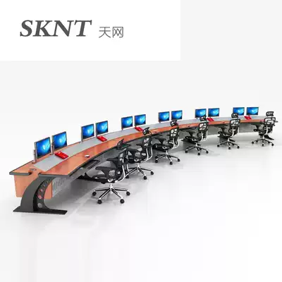 Luxury triple curved six-station monitoring console 19-inch rainbow leg console command center Power traffic dispatching desktop computer room Central control room police room workbench Computer desk