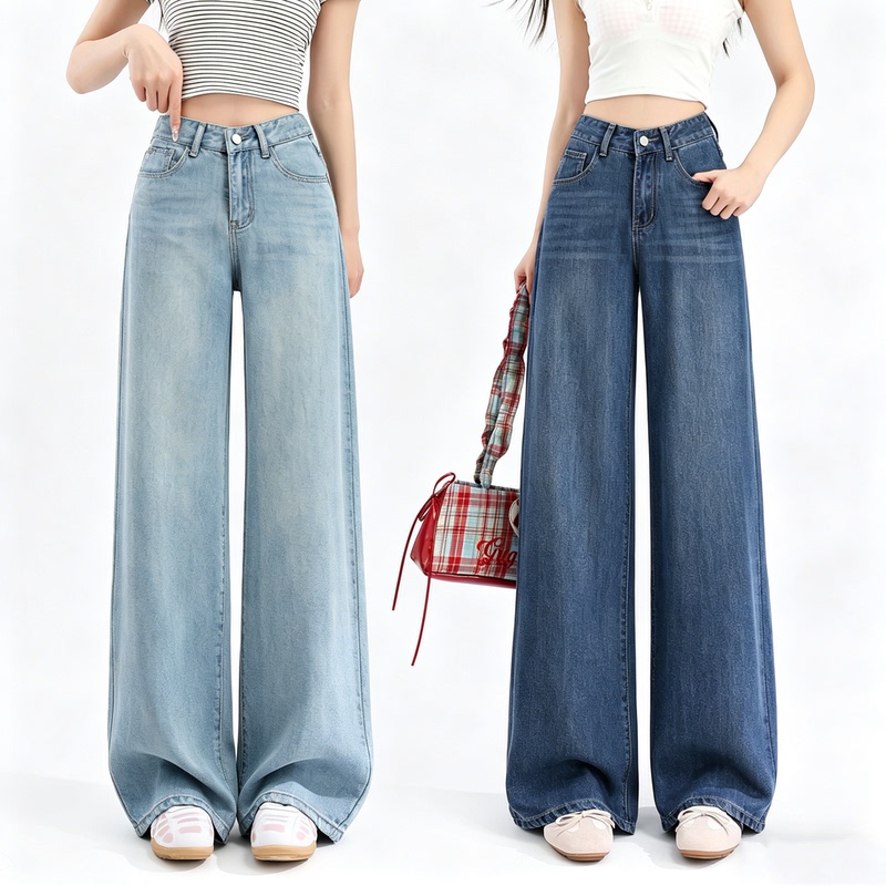 Korean Style Thin High-Waisted Wide-Leg Jeans for Women, Loose Straight-Leg Jeans, Long Pants, New Summer Silk Floor-Length Pants Korean Style Thin High-Waisted Wide-Leg Jeans for Women, Loose Straight-Leg Jeans, Long Pants, New Summer Silk Floor-Length Pants