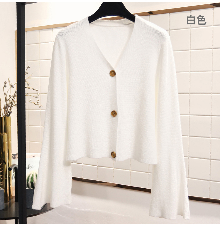 Áo mùa thu mới sang trọng Han Fan 慵 Gió lười retro v-cổ sừng dài tay đan áo len ngắn áo len lông thỏ