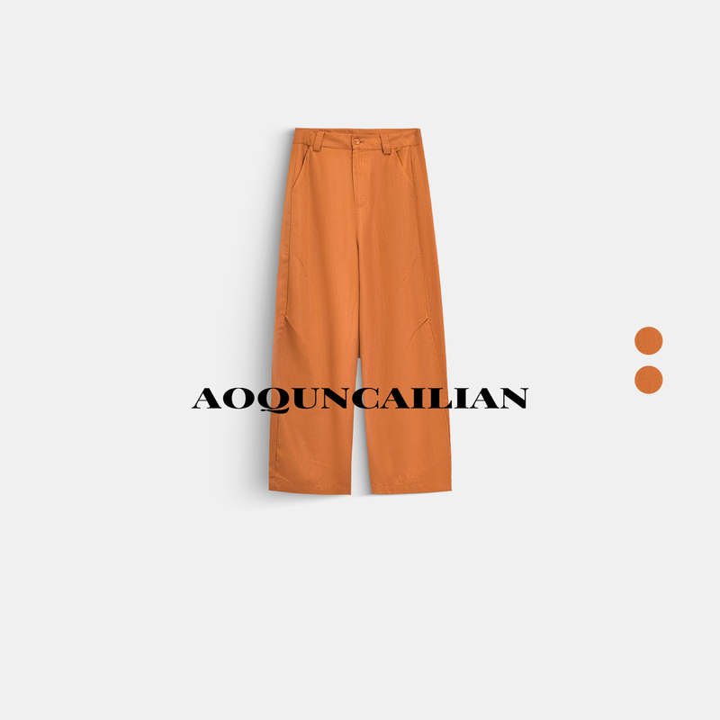 Aoquncailian Designer Versatile Casual Straight-Leg Pants with Waist Buckle-Gg82606