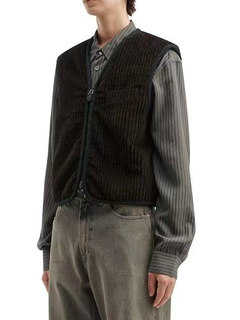Our legac style top vest dark brown striped corduroy plus velvet vest fan chengcheng's same style