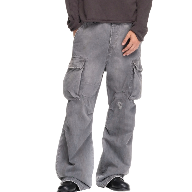 No Faith Studios Herringbone Twill Gray Ripped Patch Paint Commuter Multi-Pocket Cargo Pants No Faith Studios Herringbone Twill Gray Ripped Patch Paint Commuter Multi-Pocket Cargo Pants