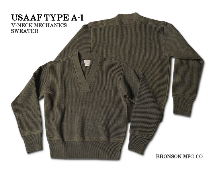Bronson Mechanics Type A-1 Sweater USAAF V-Neck Men's Woolen