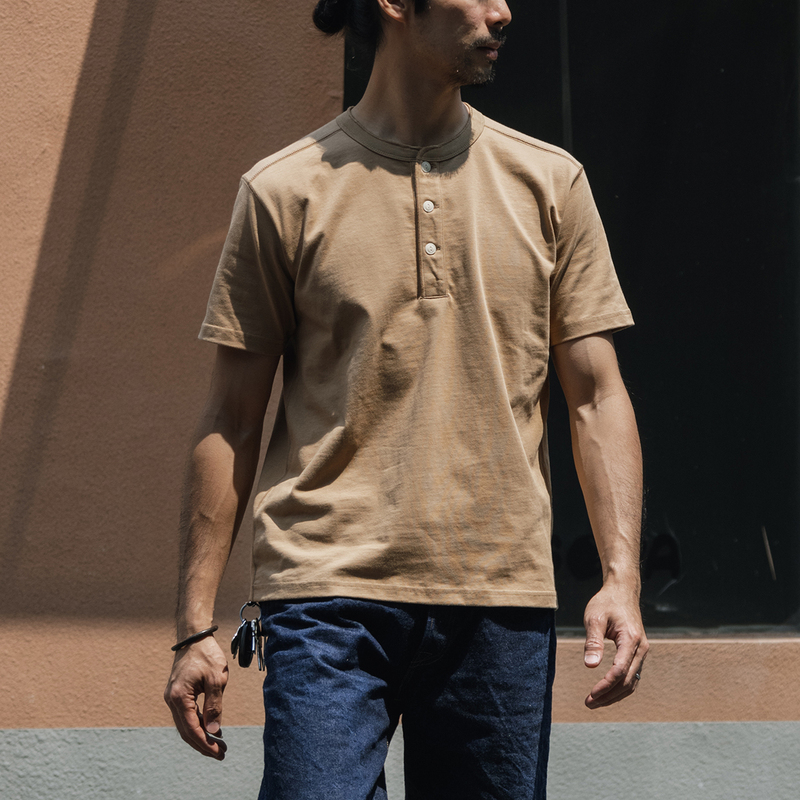 Bad Dog Bronson 21S/2 Double Yarn Heavyweight Cotton Henry Collar Base Shirt Men's American Retro Short-Sleeve T-Shirt Bad Dog Bronson 21S/2 Double Yarn Heavyweight Cotton Henry Collar Base Shirt Men's American Retro Short-Sleeve T-Shirt