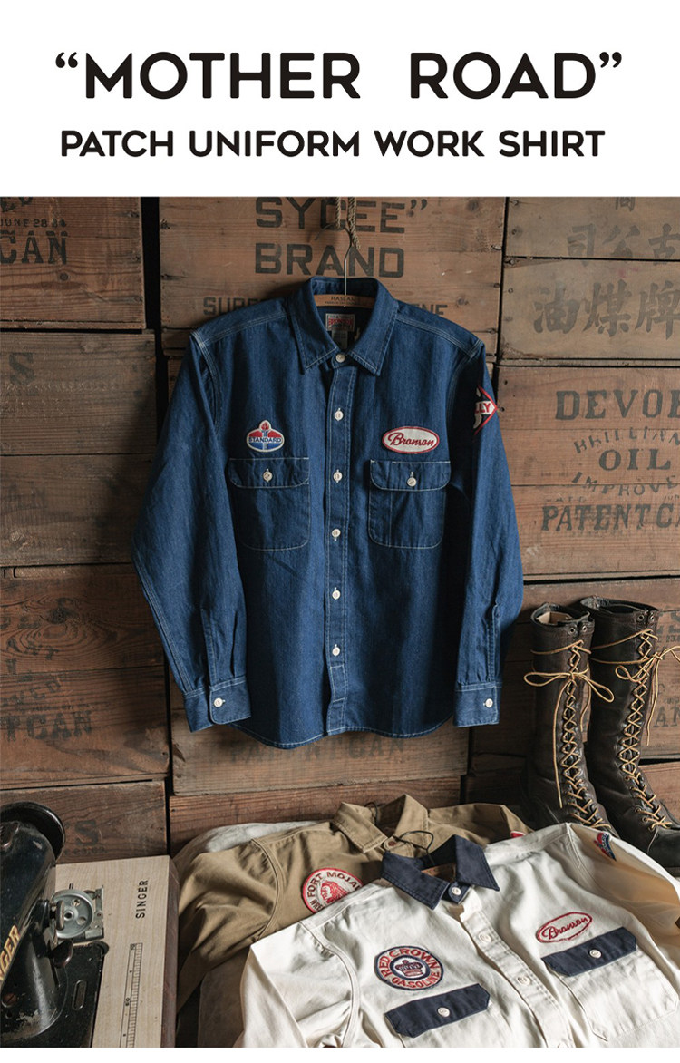 Bronson Gas Station Embroidery Patch Work Shirt 1950s Retro Long