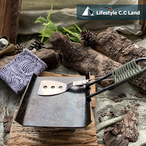 CCLand Outdoor Camping Iron Plate Grill Pan Grilled Fish Pan Grilled Pan Rectangular Handmade Black Leather Iron Plate