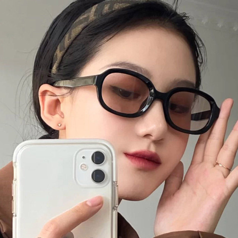 Sunglasses 2021 new Haiji Yuzheng with small face elliptical frame retro tea personality in sunglasses