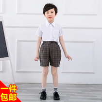Shenzhen elementary school uniform mens short sleeve spring and summer dress set shirt plaid shorts