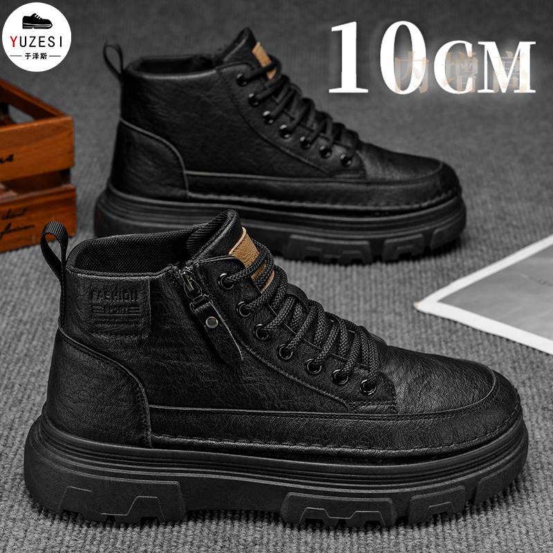 Summer New Style Invisible Height-Increasing Men's Shoes 10cm Thick-Soled High-Top Sneakers Men's Leather British Style Martin Boots Trendy Summer New Style Invisible Height-Increasing Men's Shoes 10cm Thick-Soled High-Top Sneakers Men's Leather British Style Martin Boots Trendy