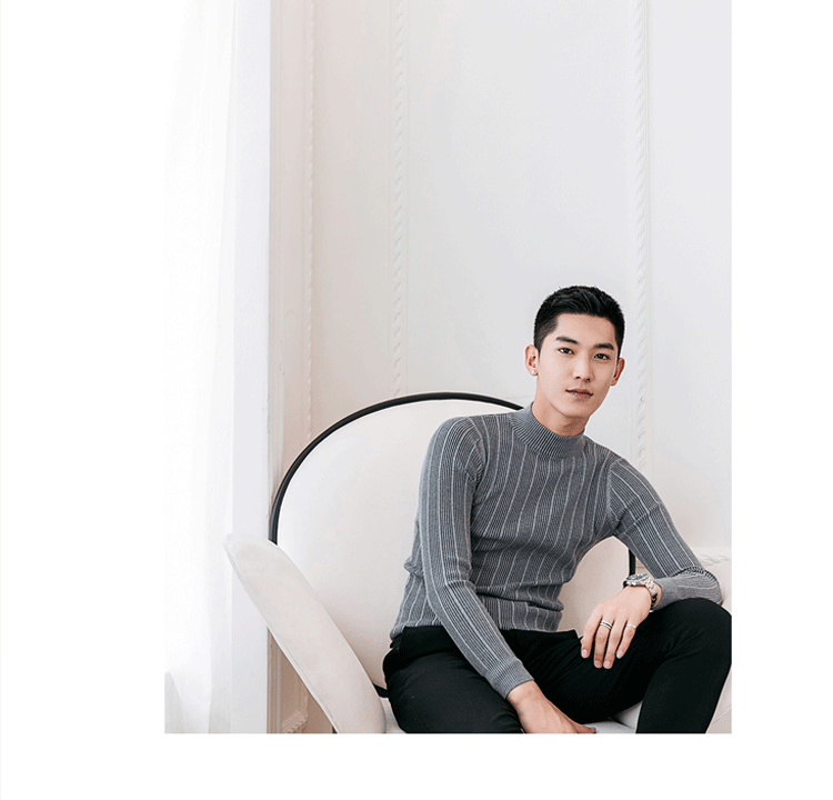 Horizon nam mùa thu và mùa đông nửa cao cổ áo hoa văn rắn màu áo len thanh lịch mỏng nhẹ áo len đáy gió áo khoác nam hàng hiệu