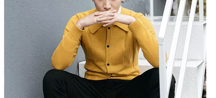 Horizon nam mùa thu và mùa đông ve áo thiết kế thủy triều sang trọng màu rắn Slim quý ông áo len cardigan thanh niên áo khoác Hàn Quốc áo cardigan nam