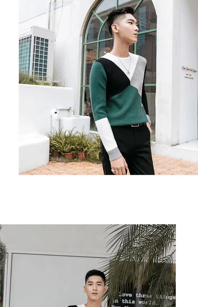 Chân trời mùa đông khâu tương phản mỏng cổ áo len thủy triều chi thanh niên trùm đầu đan áo len đáy - Kéo qua đồ nam đẹp
