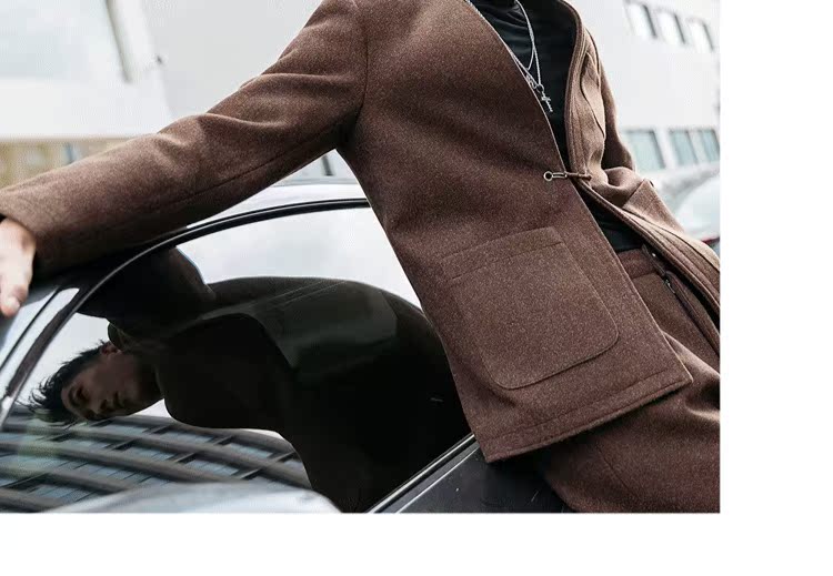 Mùa đông retro tự chế pin phong cách không cổ áo Ý áo khoác thủy triều chic áo khoác da nam